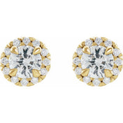 14K Yellow 6 mm Natural White Sapphire & 1/3 CTW Natural Diamond Halo-Style Earrings