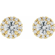 14K Yellow 6 mm Natural White Sapphire & 1/3 CTW Natural Diamond Halo-Style Earrings