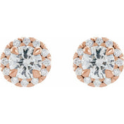 14K Rose 6 mm Natural White Sapphire & 1/3 CTW Natural Diamond Halo-Style Earrings