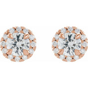 14K Rose 6 mm Natural White Sapphire & 1/3 CTW Natural Diamond Halo-Style Earrings