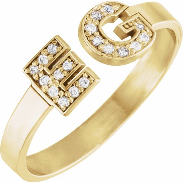 10K Personalized Diamond Initial Ring in Yellow and White Gold