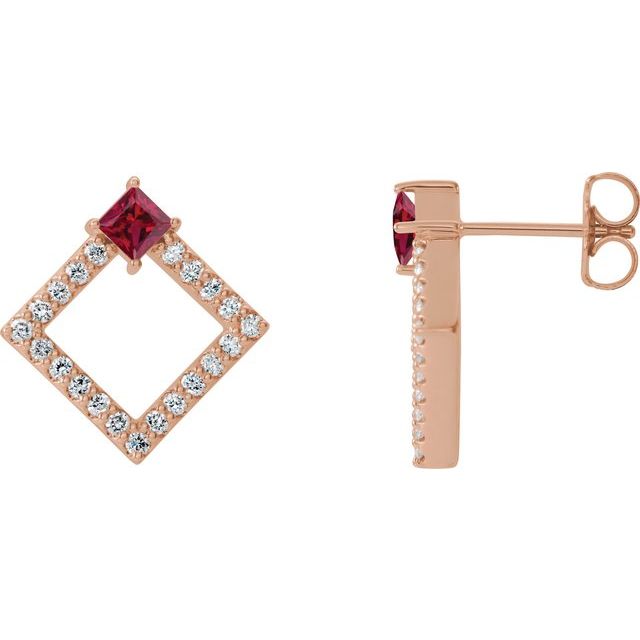 14K Rose Natural Ruby & 1/3 CTW Natural Diamond Earrings