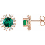 14K Rose Lab-Grown Emerald & 1/2 CTW Natural Diamond Earrings