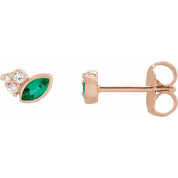 14K Rose Lab-Grown Emerald & .05 CTW Natural Diamond Earrings
