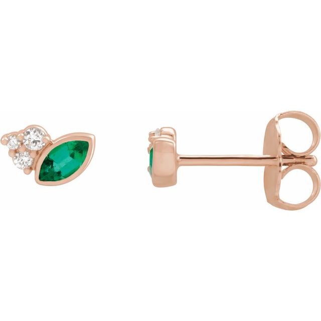 14K Rose Lab-Grown Emerald & .05 CTW Natural Diamond Earrings