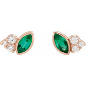 14K Rose Lab-Grown Emerald & .05 CTW Natural Diamond Earrings
