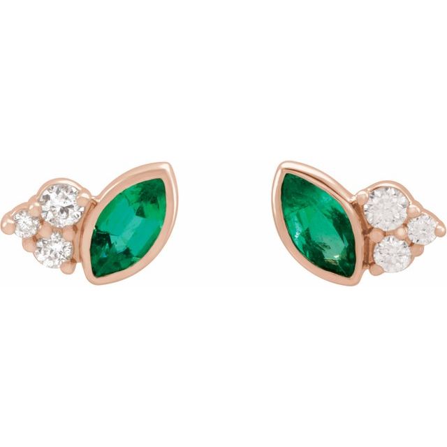 14K Rose Lab-Grown Emerald & .05 CTW Natural Diamond Earrings