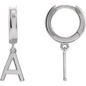 18K Initial Hinged Dangle Huggie Earrings in White and Yellow Gold