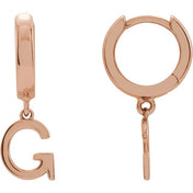 14K Gold Initial Dangle Hinged Huggie Earrings