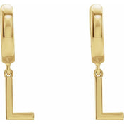 18K Initial Hinged Dangle Huggie Earrings in White and Yellow Gold