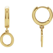 18K Initial Hinged Dangle Huggie Earrings in White and Yellow Gold