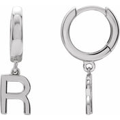 18K Initial Hinged Dangle Huggie Earrings in White and Yellow Gold