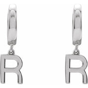 18K Initial Hinged Dangle Huggie Earrings in White and Yellow Gold