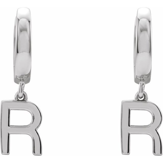 18K Initial Hinged Dangle Huggie Earrings in White and Yellow Gold