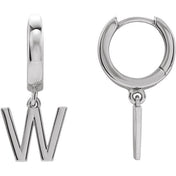 18K Initial Hinged Dangle Huggie Earrings in White and Yellow Gold