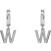 18K Initial Hinged Dangle Huggie Earrings in White and Yellow Gold