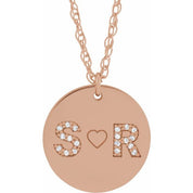 14K Rose Personalized Couples Natural Diamond Initial 18" Necklace