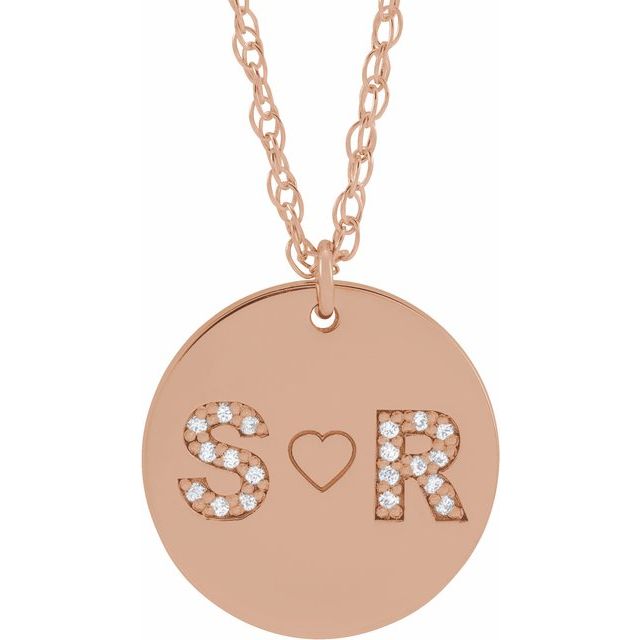 14K Rose Personalized Couples Natural Diamond Initial 18" Necklace