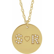 14K Yellow Personalized Couples Natural Diamond Initial 18" Necklace