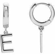 Platinum Initial E Hinged Huggie Earring