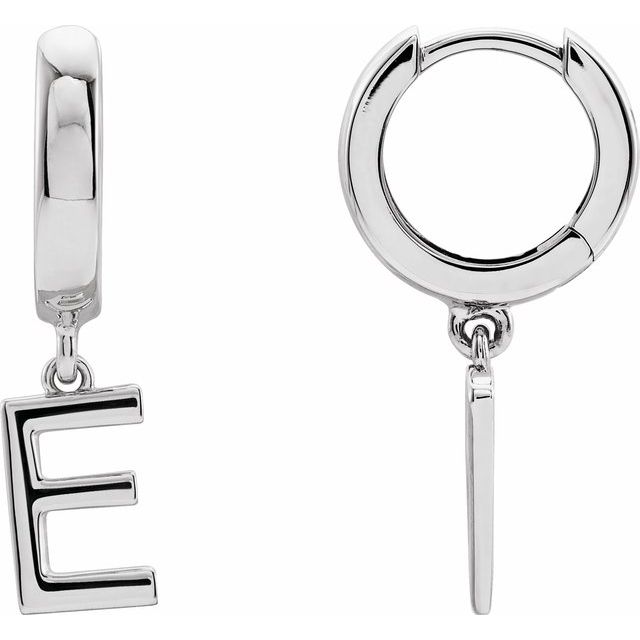 Platinum Initial E Hinged Huggie Earring