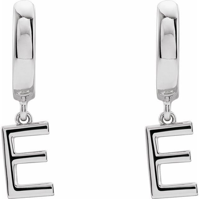 Platinum Initial E Hinged Huggie Earring
