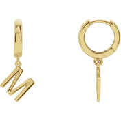 18K Initial Hinged Dangle Huggie Earrings in White and Yellow Gold