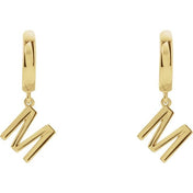 18K Initial Hinged Dangle Huggie Earrings in White and Yellow Gold