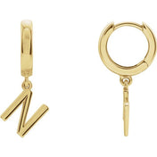 18K Initial Hinged Dangle Huggie Earrings in White and Yellow Gold