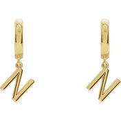 18K Initial Hinged Dangle Huggie Earrings in White and Yellow Gold
