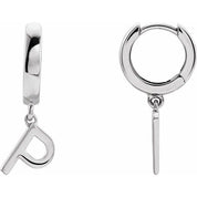 18K Initial Hinged Dangle Huggie Earrings in White and Yellow Gold