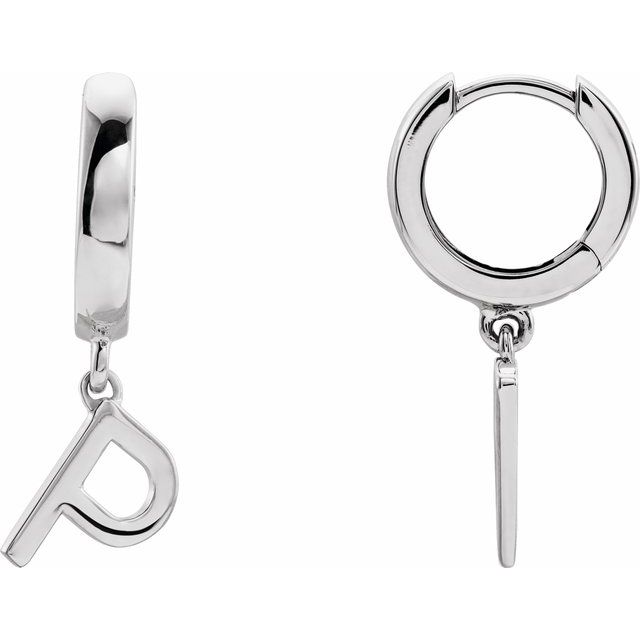 18K Initial Hinged Dangle Huggie Earrings in White and Yellow Gold