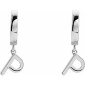 18K Initial Hinged Dangle Huggie Earrings in White and Yellow Gold