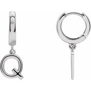 18K Initial Hinged Dangle Huggie Earrings in White and Yellow Gold