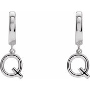 18K Initial Hinged Dangle Huggie Earrings in White and Yellow Gold