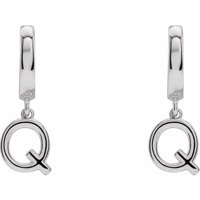 18K Initial Hinged Dangle Huggie Earrings in White and Yellow Gold