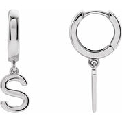 18K Initial Hinged Dangle Huggie Earrings in White and Yellow Gold