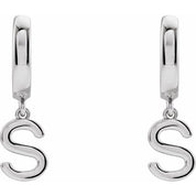 18K Initial Hinged Dangle Huggie Earrings in White and Yellow Gold