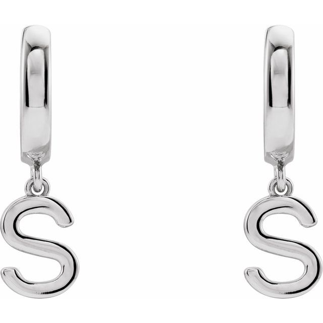 18K Initial Hinged Dangle Huggie Earrings in White and Yellow Gold
