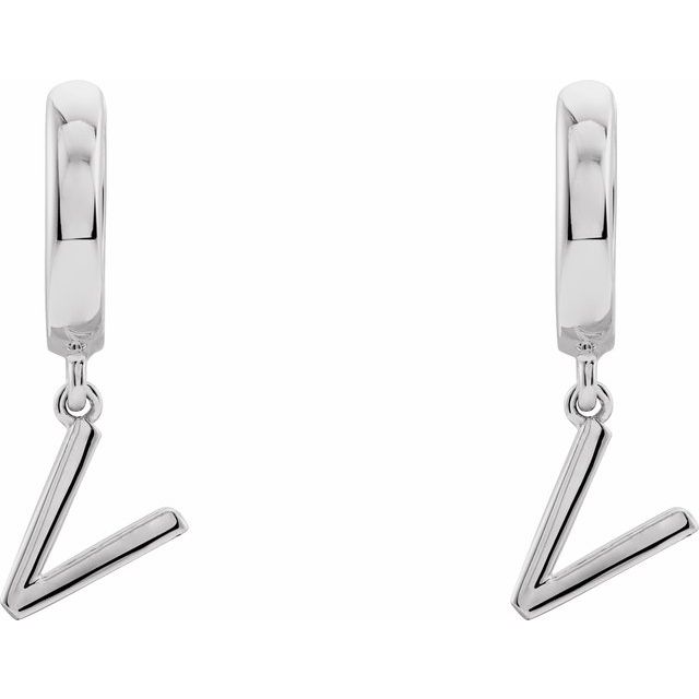 Sterling Silver Initial V Hinged Huggie Earring