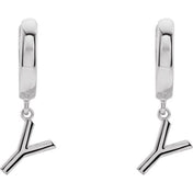 18K Initial Hinged Dangle Huggie Earrings in White and Yellow Gold