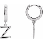 18K Initial Hinged Dangle Huggie Earrings in White and Yellow Gold