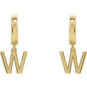 18K Initial Hinged Dangle Huggie Earrings in White and Yellow Gold
