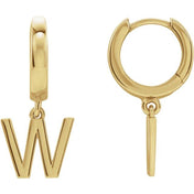 18K Initial Hinged Dangle Huggie Earrings in White and Yellow Gold