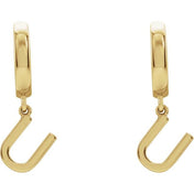 18K Initial Hinged Dangle Huggie Earrings in White and Yellow Gold