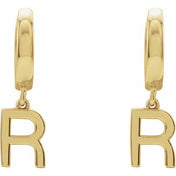 18K Initial Hinged Dangle Huggie Earrings in White and Yellow Gold