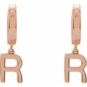 14K Gold Initial Dangle Hinged Huggie Earrings