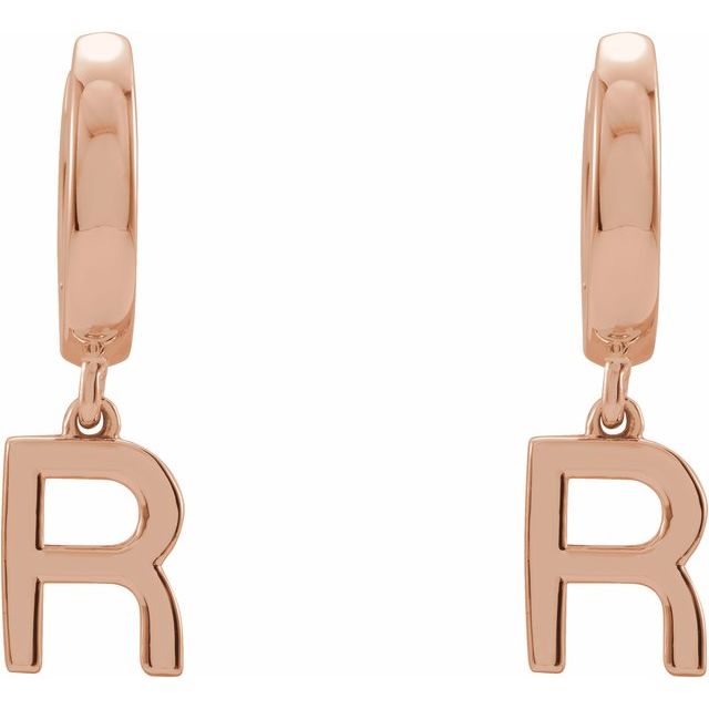 14K Gold Initial Dangle Hinged Huggie Earrings