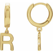 18K Initial Hinged Dangle Huggie Earrings in White and Yellow Gold