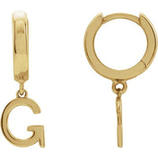 18K Initial Hinged Dangle Huggie Earrings in White and Yellow Gold